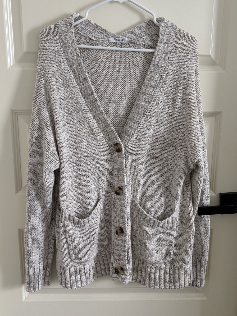 Madewell Oatmeal Marled Button-Front V-Neck Cardigan